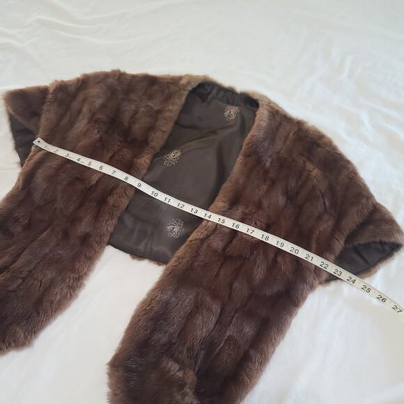 Rabbit Fur Shawl Stole Vintage Wrap Capelet with Pockets Brown Dressy Formal - Picture 5 of 8